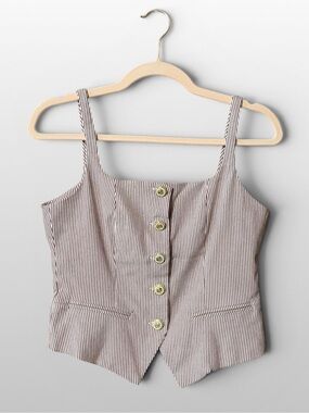 Haven & Blair London Vest Top Womens XS Red Stripe Button Corset Crop